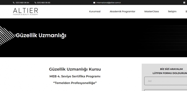 Güzellik Uzmanlığı Kursu Altier Acedemy'den alınır