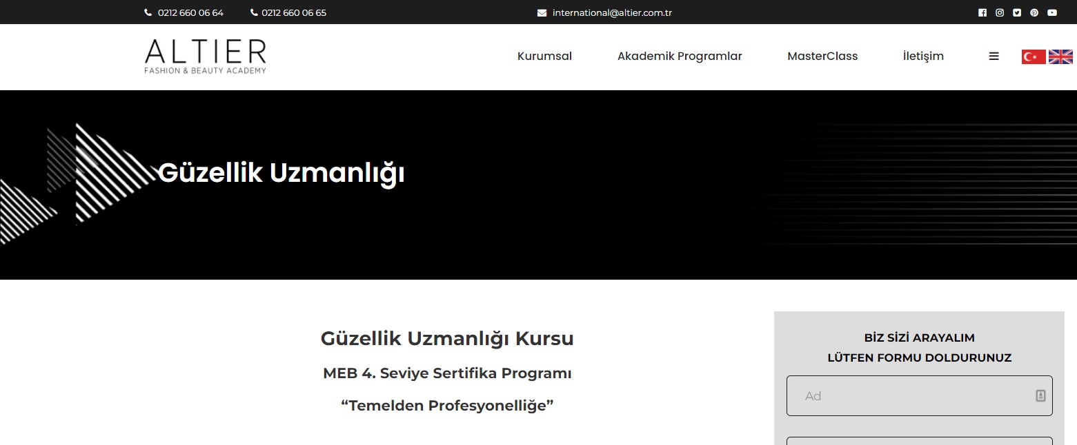 Güzellik Uzmanlığı Kursu Altier Acedemy'den alınır