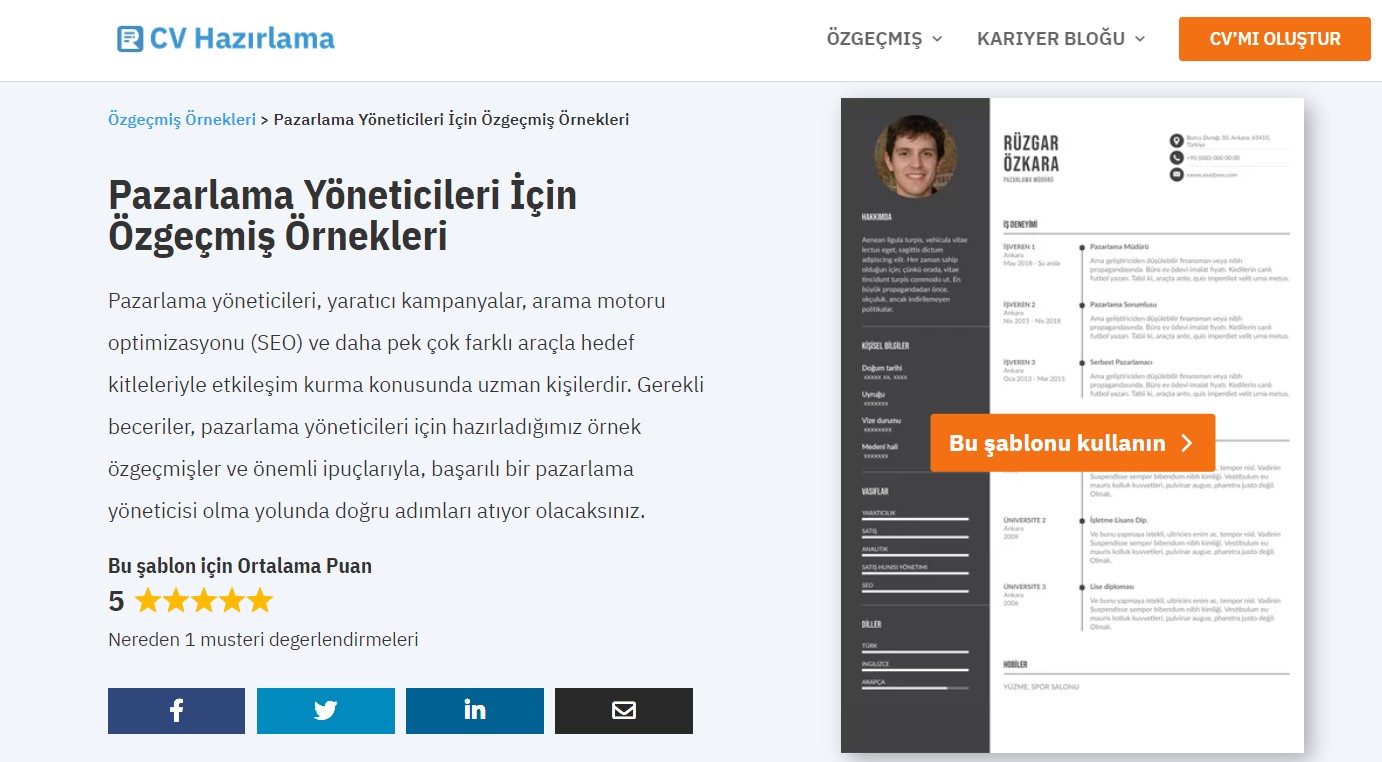 Pazarlama Yöneticileri İçin Özgeçmiş Örnekleri