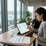 Excel veri analizi yapan bir çalışanın dizüstü bilgisayar ekranındaki tablo
